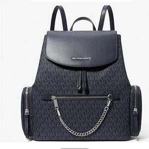 Michael Kors Dark Blue Backpack with Chain Accent